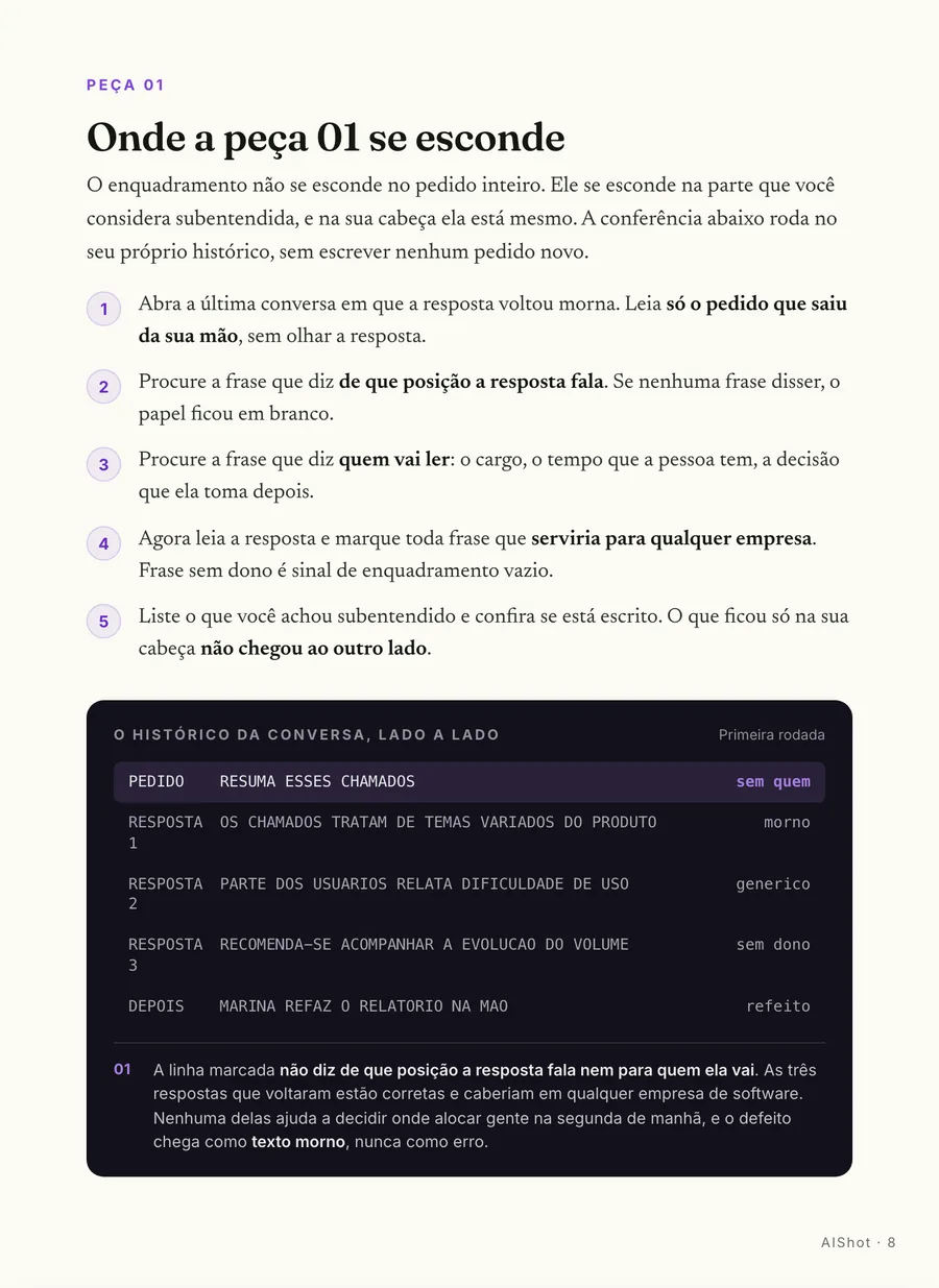 Histórico anotado: O histórico lido lado a lado: o pedido que saiu e a resposta morna que voltou